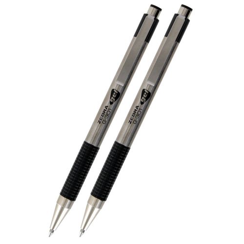 2 Zebra G-301 Gel Retractable Pen, 0.7mm, Black,(41312)