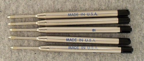 Parker-type Ballpoint Refill, Medium, Black, 5 Pack, Made in USA, Metal Barrel