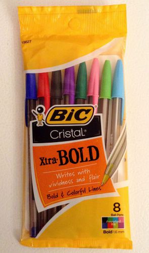 BIC CRISTAL XTRA-BOLD PENS 8-PACK - 8 COLORS RED PINK BLUES GREENS PURPLE BLACK