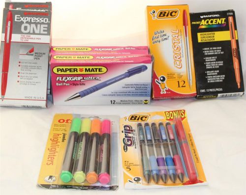 Office supplies lot 8 pkgs pens pencils highlighters sanford bic paper mate bic for sale