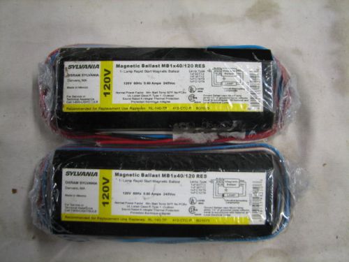 Sylvania mb1x40/120 res rapid start magnetic ballast 120v t12 (lot of 2) for sale