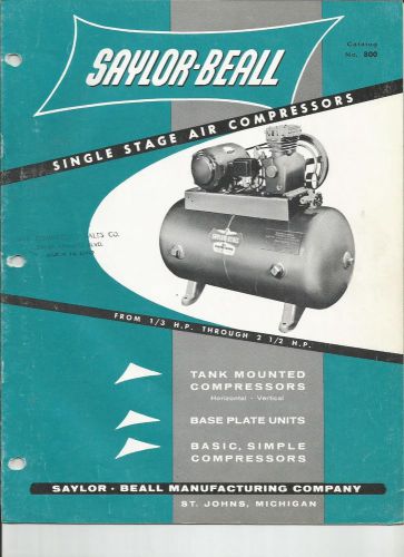 1950s SAYLOR BEALL SINGLE STAGE AIR COMPRESSOR BROCHURE ST JOHNS MICHIGAN