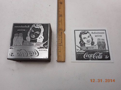 Letterpress Printing Printers Block, Coca Cola Ad, Woman w Sandwich, Coke, Tray