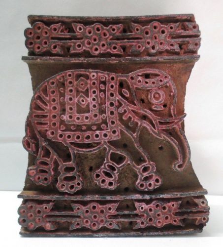 VINTAGE WOODEN HAND CARVED TEXTILE PRINTERS BLOCK STAMP UNIQUE ELEPHANT