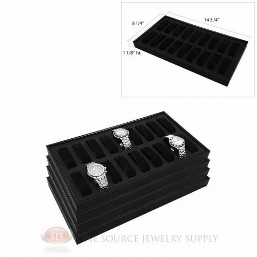 (4) Black Wooden Display Storage Watch Trays  w/ 18 Removable Holders