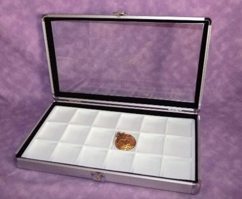 18 POCKET WATCH LARGE ALUMINUM TRAY WITH GLASS LID WHT