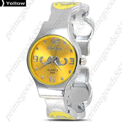 Mustache alloy bracelet bangle quartz lady ladies wristwatch women&#039;s yellow for sale