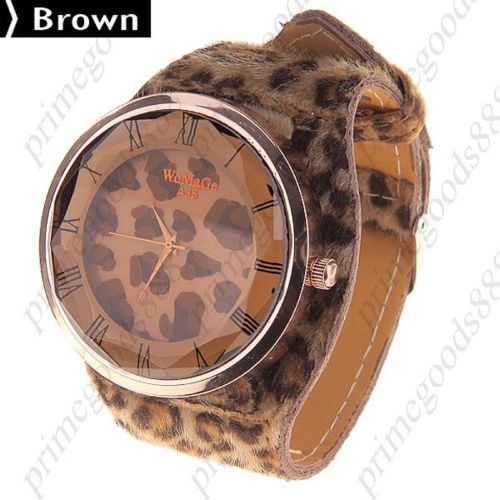 Leopard pu leather quartz wrist wristwatch free shipping women&#039;s brown fuzzy for sale