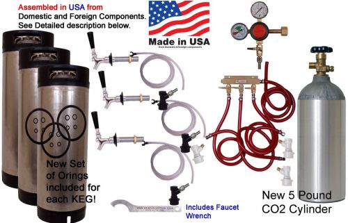 Home Brew Keg Kit 3 Tap with 3- 5 Gallon Kegs &amp;5 Pound CO2 (HK230) 3 Faucet