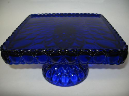 Square Cobalt blue Glass cake serving stand / plate platter pedestal raised tray