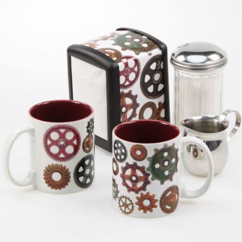 Vintage gears diner napkin dispenser coffee mugs tabletop gift set for sale