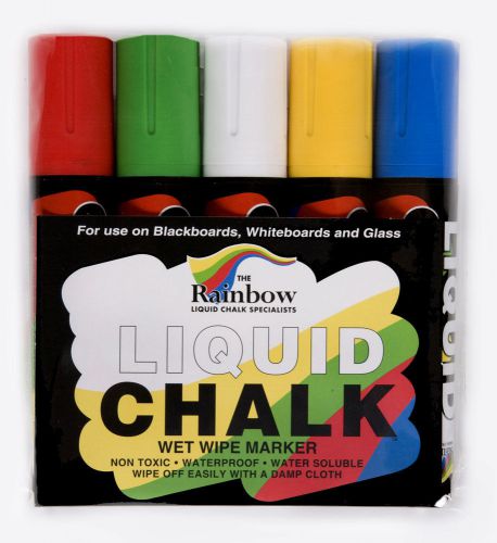 LIQUID CHALK MARKER PENS - 15MM LARGE 5 PACK USE ON BLACKBOARDS AND MENU BOARDS