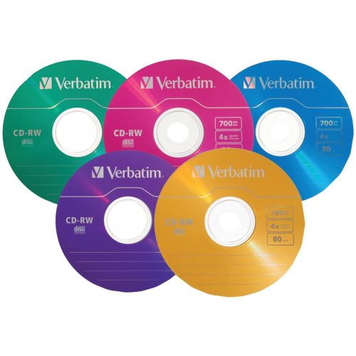 BRAND NEW - Verbatim 94300 80-minute/700mb 4x Cd-rws, Multi-colored 20 Pk Wi