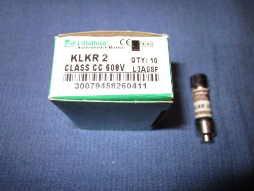 NEW Box of Ten (10) Littelfuse KLKR 2 Amp 600 Volt Fuses - ATMR-2, HCLR-2