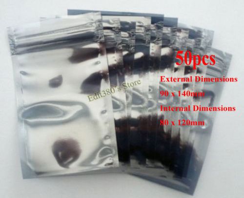 50pcs new esd anti-static shielding bags 90 x 140mm 9 x14cm 3.5&#034; x 5.5&#034; zip lock for sale