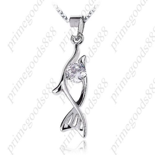 Fish design necklace pendant jewelry ornament cz cubic zirconia decor silver for sale