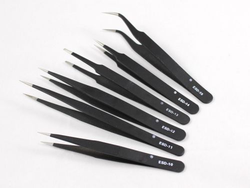 6pcs Safe Anti-static Tweezers Maintenance Tools ESD Free Shipping