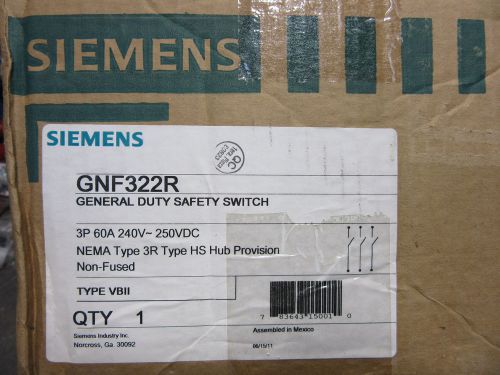 Siemens gnf322r safety switch 3 pole 60 amp 240v nema type 3r new! free shipping for sale