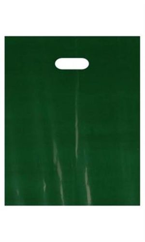 ON SALE 500 DARK GREEN PLASTIC SHOPPING BAGS DIECUT 13X3X18  RETAIL PARTY