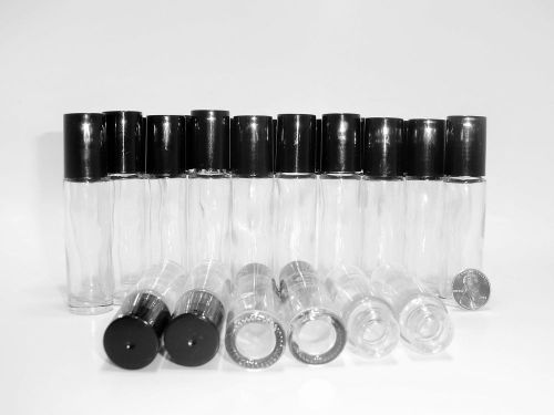 48 10 ml Clear Glass Roll-On Bottles With Black Screw Tops EO Essential Oil