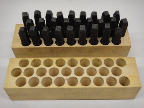 VTG YOUNG BROS GRUV GRIP 1/4&#034; STEEL STAMP LETTERS SET W/ WOOD STORAGE BOX 27Pcs