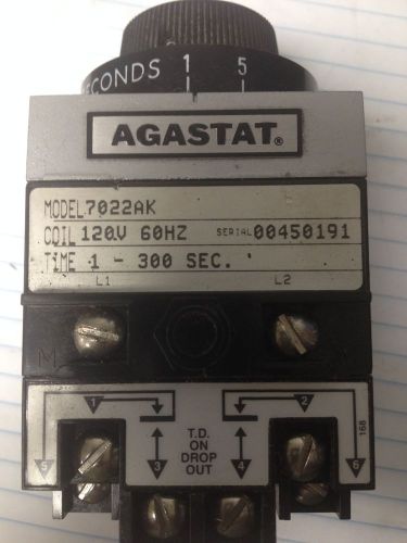 AGASTAT RELAY MODEL 7012AK 120V COIL 60HZ TIME 1-300 SEC