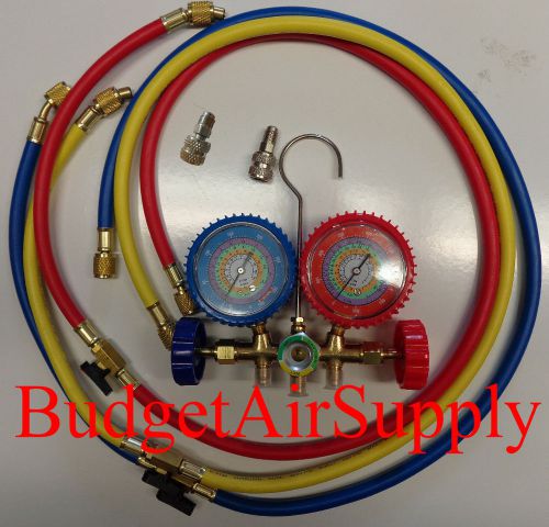 EZ Read R410a,R22,404a,134a Manifold Gauge Set HVAC 48&#034; Hoses+Shutoffs+ adapters