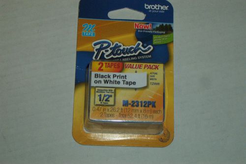 2-Pack Brother M231-2pk Blk/Wht P-Touch Label Tape M2312PK PT-80 PT-85 PT-90