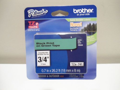 Brother TZe-741 Black on Green P-touch Tape, Genuine TZe741, TZ741, TZ-741 label