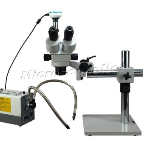 2MP USB Camera Zoom Stereo Boom Stand Y &amp; Ring Fiber Light Trinocular Microscope