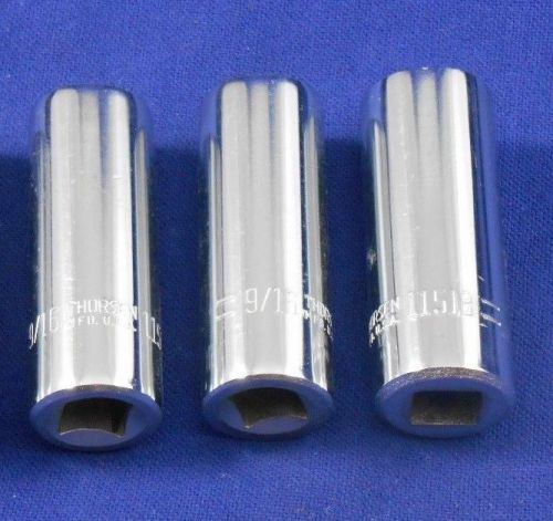 LOT of 3 NEW Vintage Thorsen 9/16&#034; Deep Chrome Socket 6PT 3/8&#034; Drive, 11518 USA