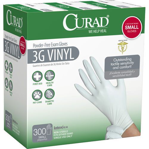 Curad Powder-Free 3G Vinyl Exam Gloves, Small, 300 ct (CUR8234)
