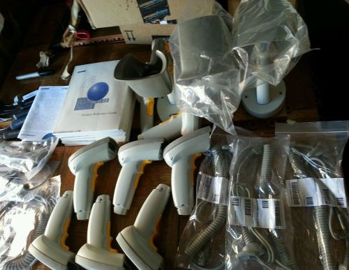 Lot of (8) Symbol Hand Held Bar-Code Scanner LS4004-i000, (7) 25-16458-01 cables