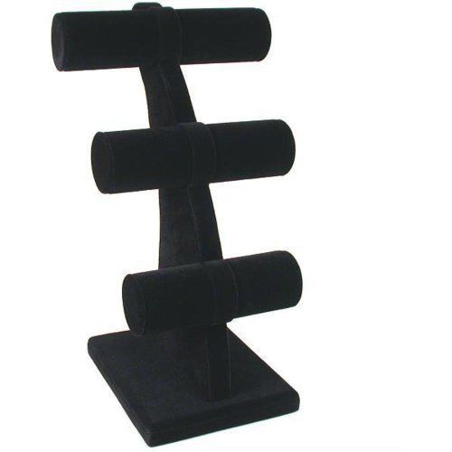 Black velvet 3 tier t-bar bracelet jewelry display 11&#034; for sale