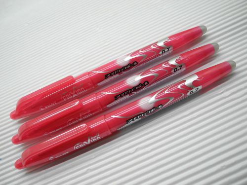 (3 pens) pilot frixion erasable 0.7mm fine gel ink roller ball pen pink for sale