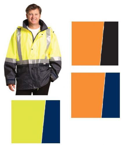 MENS HIGH VISIBILITY HEAVY DUTY WORK SAFETY RAIN COAT FLURO HI-VIS JACKET SW28A