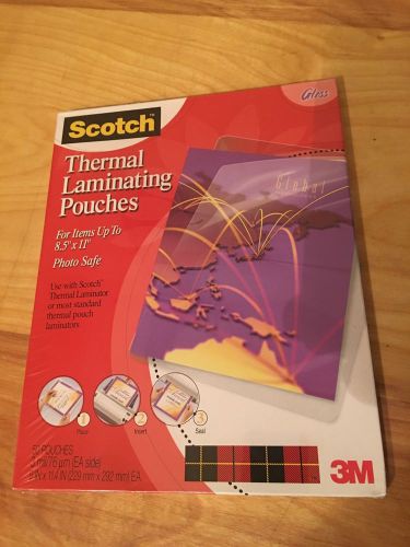 Scotch 3M THERMAL LAMINATING LAMINATOR POUCHES 9x11.4&#034; 3Mil 50 Gloss Pouches