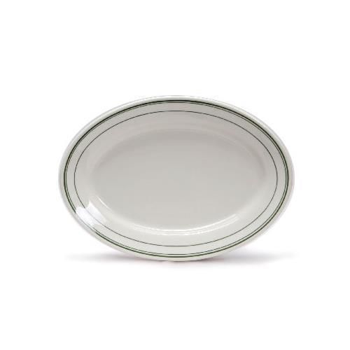 Tuxton TGB-043 Platter, 14-1/8&#034; X 10&#034;, Oval, Wide Rim, Rolled Edge, Green Bay Wh