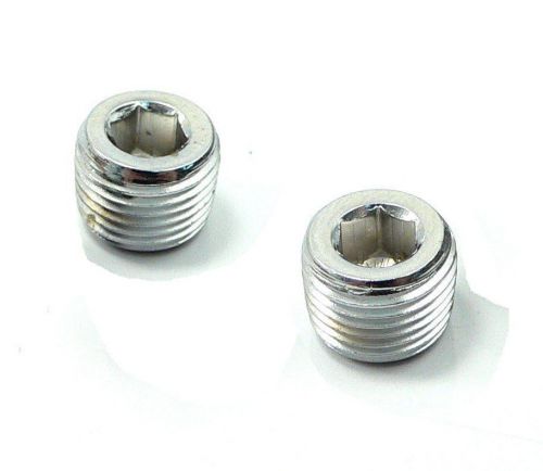 Pair 1/8&#034; NPT NPTF Pipe Thread Allen Head Plug Chrome Plated Brass