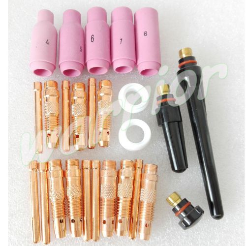 26PCS Alumina Gas Nozzles Collet Body Back Caps Long Medium Short TIG Torch WP17