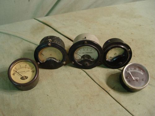 Estate Vintage Lot Of 5 Small Ac Dc Volt Milliamperes  Panel Meter Steampunk