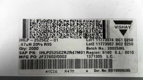 45-PCS IND HIGH CURRENT SHIELDED 470NH 20% 100 IHLP2525CZRZR47M01 2525CZRZR47M01