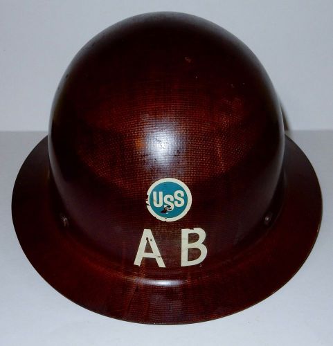 VINTAGE AB AMERICAN BRIDGE USS FULL BRIM FIBERGLASS HARD HAT BLUE STAMP