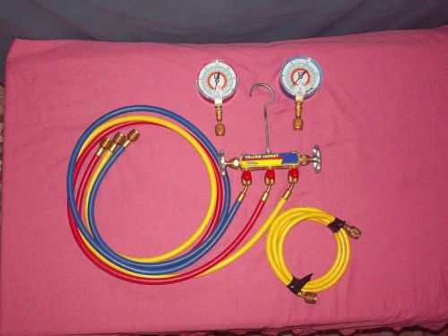 EUC YELLOW JACKET HVAC TEST AND CHARGING  MANIFOLD GAUGE SET w Extra Hose