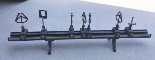 Vintage cast iron advanced lathe-bed optical bench w/ seven carriages - cenco for sale