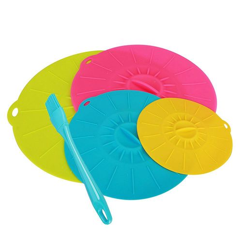 Supreme silicone press &amp; seal suction container lids pack of 4 + silicone brush for sale