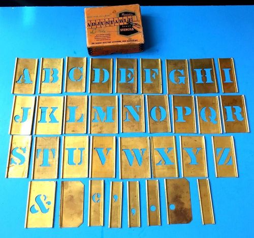 VINTAGE BRASS STENCILS--REESES ADJUSTABLE-- 1&#034; INCH--LOCKEDGE LETTERS COMPLETE