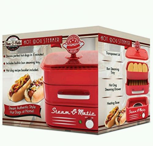 NIB Steam O Matic Hot Dog Steamer Red Retro Look ~  GREAT FOOTBALL SUNDAY ITEM!!