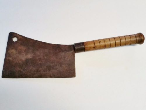 Vintage heavy wood handle &amp; steel butchers meat cleaver -  18&#034;  -  3 lb. 14 oz. for sale