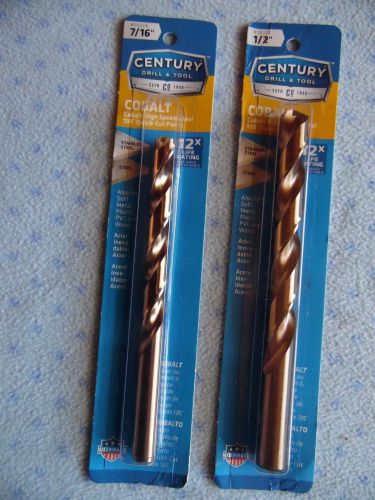 Century 26228 &amp; 26232 COBALT HIGH SPEED DRILL BITS 7/16&#034; &amp; 1/2&#034; Quick Cut Point